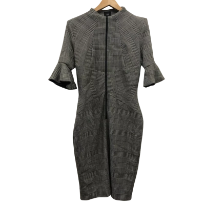 Cue Womens  Size 12 Midi Dress Black  / Checked / White 