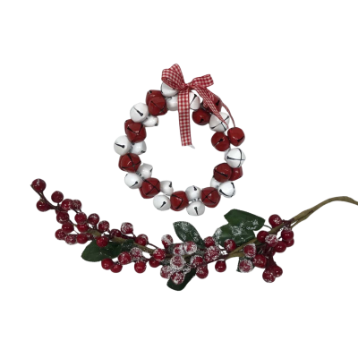 Christmas Bells Tamborine Red/White/Xmas Berries/Leaves Decoration