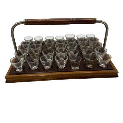 Vintage Polished Wood Communion Tray Holds 35glasses