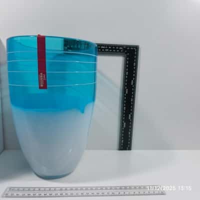 Red Vanilla Light Blue and Opal Stripes Vase XL 29cm Tall 