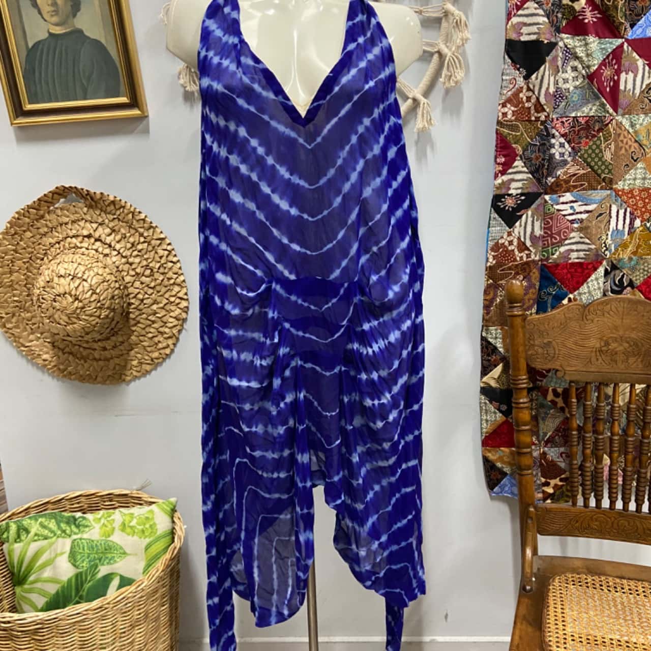 Willow tie Dye Silk dress with slip Womens Size 6 Blue