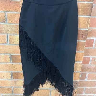 Sheike Womens  Size 8 Midi Skirt Black  Fringed 