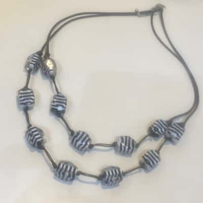 Taking Shape Womens Beaded Necklace Multicoloured Resin Licorice Allsorts  Black  / White in Black Organza Bag