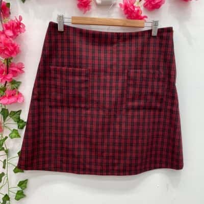 Dot & Frankie Womens Taylor Pocketed Mini Skirt Size M Checked / Navy Blue / Red 