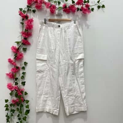 GRAE LINEN Womens Size 12 Casual Pants White 