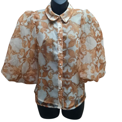 FASHION NOVA Size S Balloon Sleeve Semi Sheer Organza Blouse