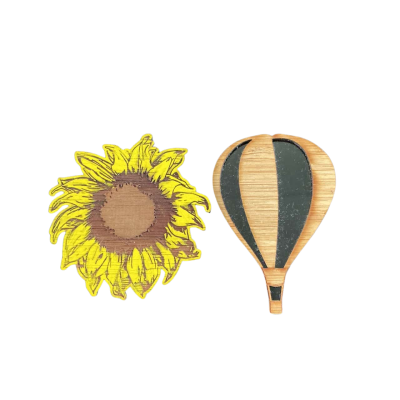  Wooden Brooch collection (2)  Black  / Brown / Yellow 