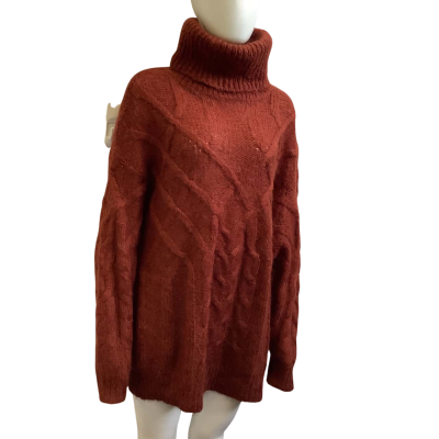 Zara Womens AUS Size L Wool & Mohair Jumper Rust Brown