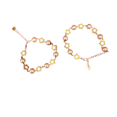  Womens 2 x Bracelet Gold Tone Star with Pearl Beads