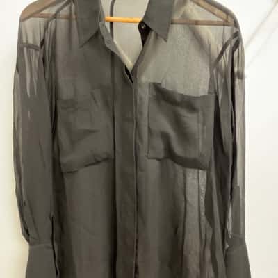 Country Road Women’s PURE SILK  Size 10 Long Sleeve Shirt Black  