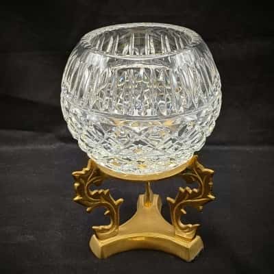 Royal Irish Style Crystal Candle Holder with Brass Stand 18cm Height (inc stand) x 8cm Diameter  (cubes)