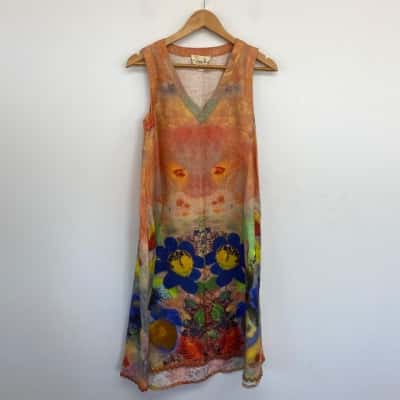 Curate Trelise Cooper Orange Colourful Floral Sleeveless Midi Dress Size XS 