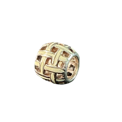  Womens Sterling silver and cream enamel basket weave charm Cream / Silver 