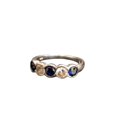  Womens Ring 925 Silver / White & Blue paste stones