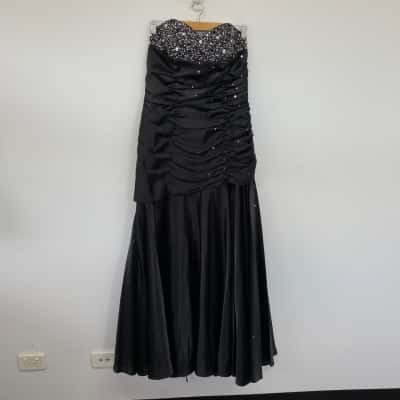 Mori Lee By Madeline Gardener Black Embellished Strapless Evening Maxi Dress Size 18