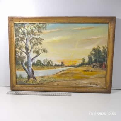 Painting G. Allen 82 River Shack Artwork Framed 