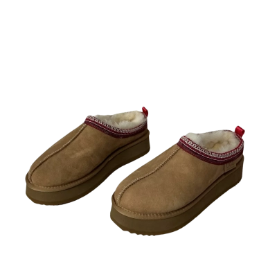 UGG Womens Size 10 / 41 Chestnut Brown / Cream Sheepskin Platform Scuff Slippers (new)