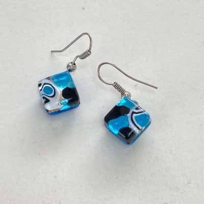 Vintage Murano Glass Sterling Silver Earrings 