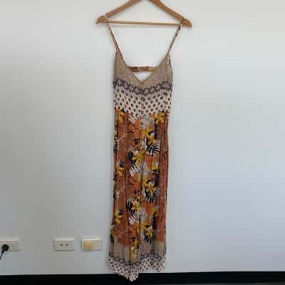 Sienna Belle Beige Brown Floral Jumpsuit  Size M 