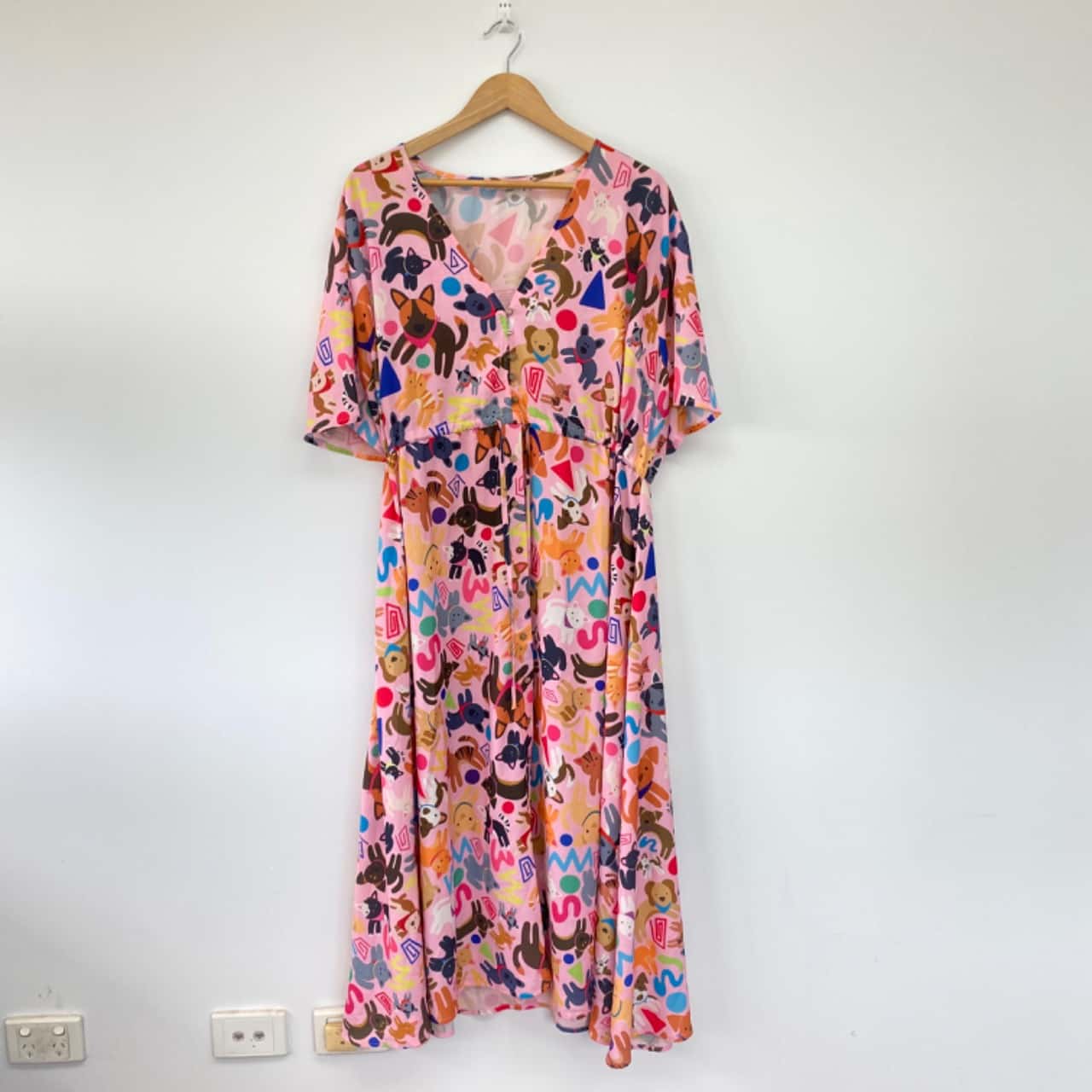 Lorraine Cats And Dogs Print Midi Dress Pink Size 18 / XXXL(s)