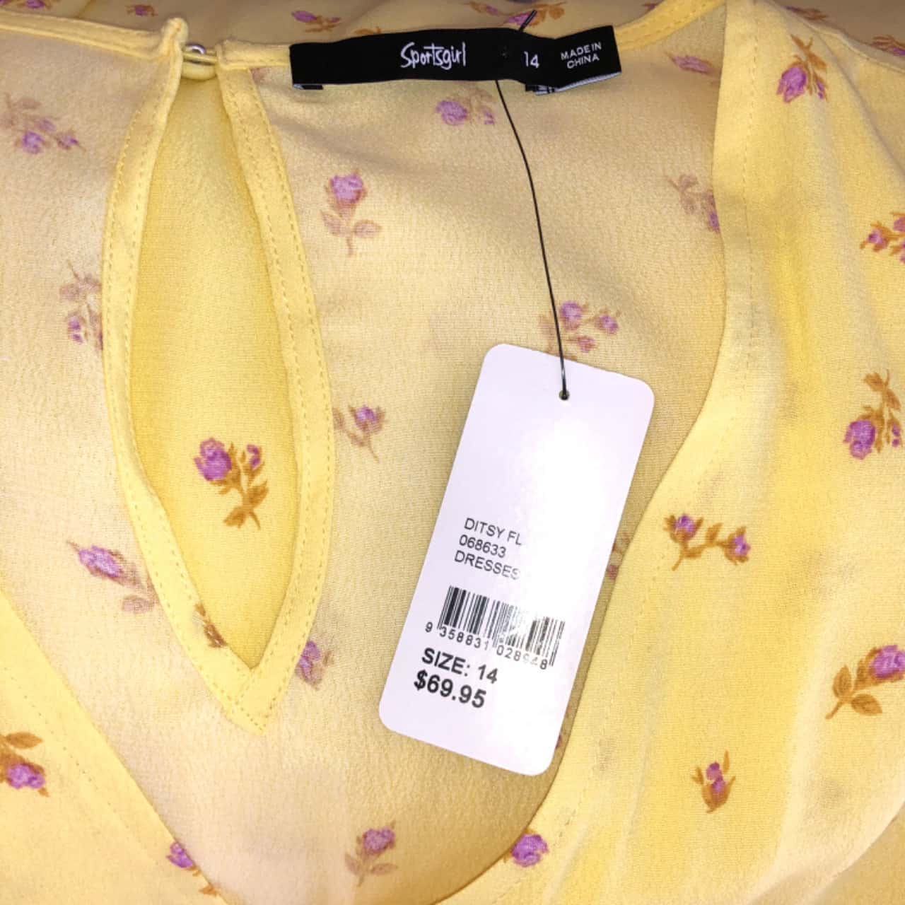 Sportsgirl Ditsy Yellow Floral Mini Dress. Size 14