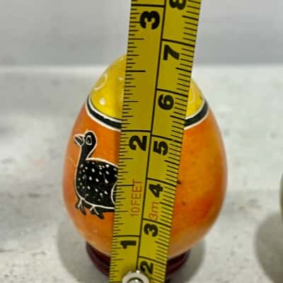 Soapstone Small Green & Orange Hand Painted Eggs w/wooden stands