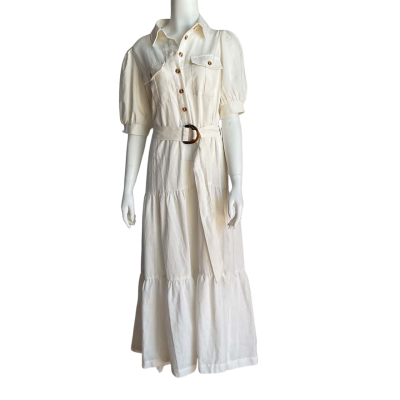 Willa Size 10 Puffed Sleeve Midi Dress Off White 