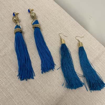  Women's Earrings With Threads Blue 2Pairs