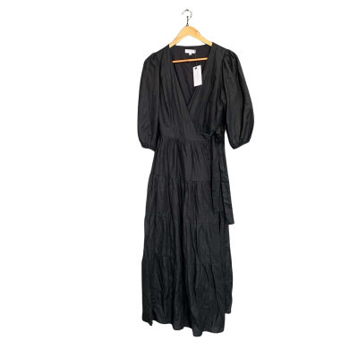 AERE Black tiered linen wrap maxi dress Women's size 8