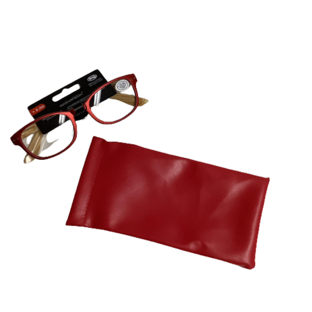 New MagniVision Unisex Reading Glasses +2.5 & Pouch Set in Red 293 111370(s)