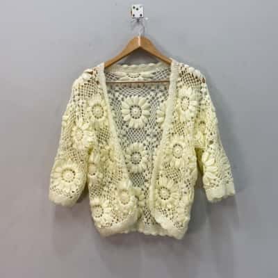  Womens  Size M crochet Cardigan Cream 