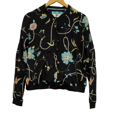 Rusty Womens  Size 12 Bomber Jacket Black / Blue / Floral 