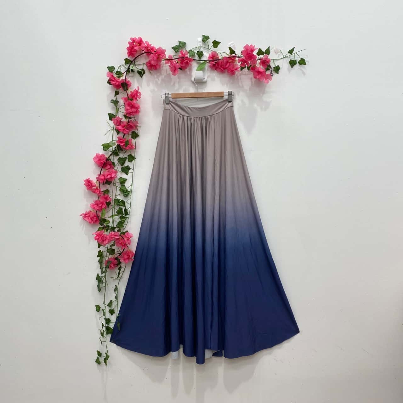 Navy Blue Cotton Flax Pleated Skirt, Customizable Knee Length Skirt, Mid-rise Skirt With Pockets, Plus Size, Petite, Tall Etsw - UK