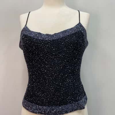 Mr K Separates Womens  Size 12 Silk & Sequins Top Black  / Silver 