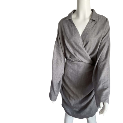 Asos Design Womens  Size 12 Long Sleeve Dress / Mini Dress / Wrap Dress Grey 