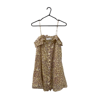 Womens Zimmermann Size 4 Babydoll Dress Brown / Off White / Yellow 