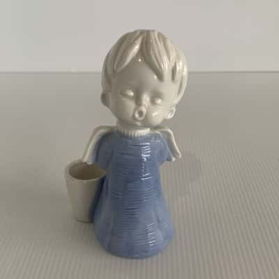 Vintage Kitsch - Blue Angels - Taper Holder and Candle Hugger Figurines
