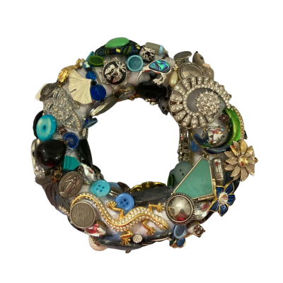 Christmas wreath, made with vintage brooches, jewellery and buttons, bits and bobs