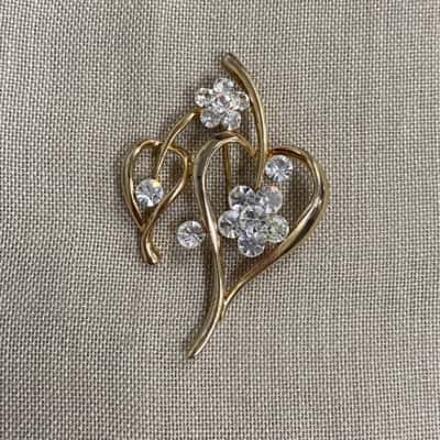  Womens Gold Tone Diamanté Flower Brooch 