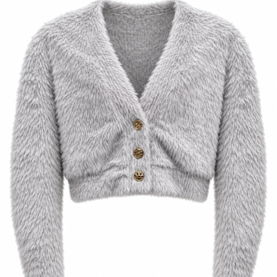 Sheike Grey Faux-Fur Cropped Cardigan Jacket – Size L