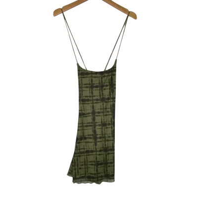 Luck & Trouble Womens  Size 8 Mini Dress / Shoestring Strap Dress Green / Pattern 