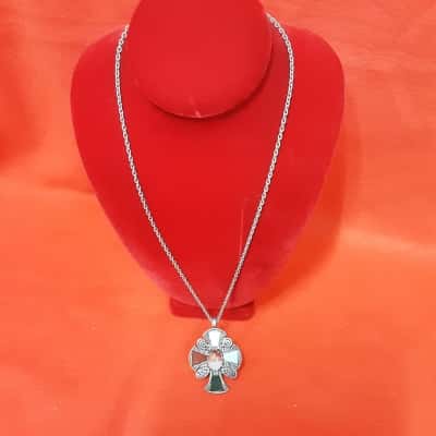 Large Vintage Miracle Celtic Pebble Glass Cross Pendant on Complimentary Chain
