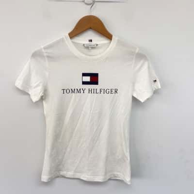 Tommy Hilfiger White Logo Print Short Sleeve T-shirt  Size XS 