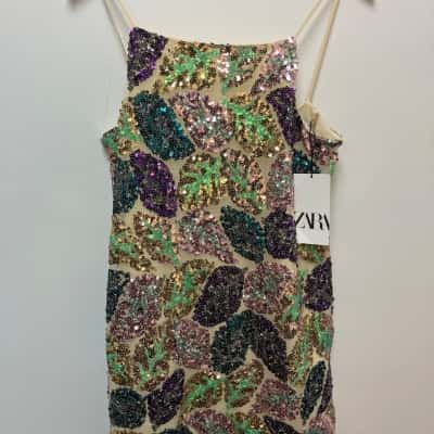 Zara Womens  Size M Casual Dress Beige / Multicoloured 