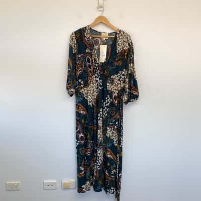 Boho Bird Greenpais Feeling Free Faux Wrap Dress Size 22 