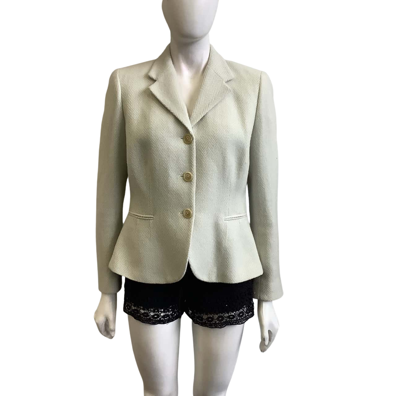 Lauren Ralph Lauren Women's Size 10 Wool Blend Blazer Light Blue & Cream Pattern (s)