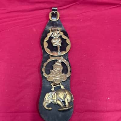 Vintage Equestrian Brasses Mounted on a Leather Strap