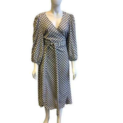 BNWT Decjuba Women's Size 14 Nessy Wrap Midi Dress Check 