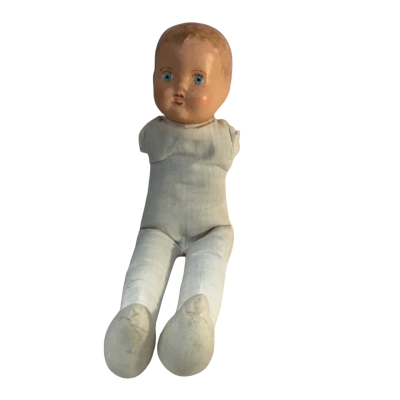 Vintage Doll Hand PInted Head Cloth Body Needs Repair as pictured