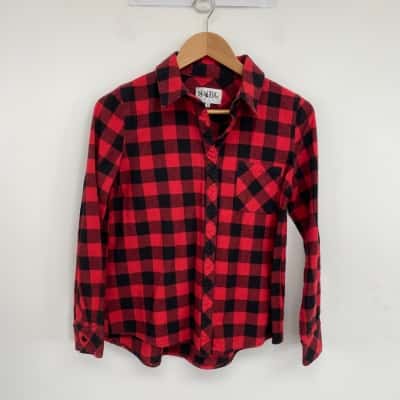 Sabo Skirt Red Black Checked Long Sleeve Shirt  Size S 